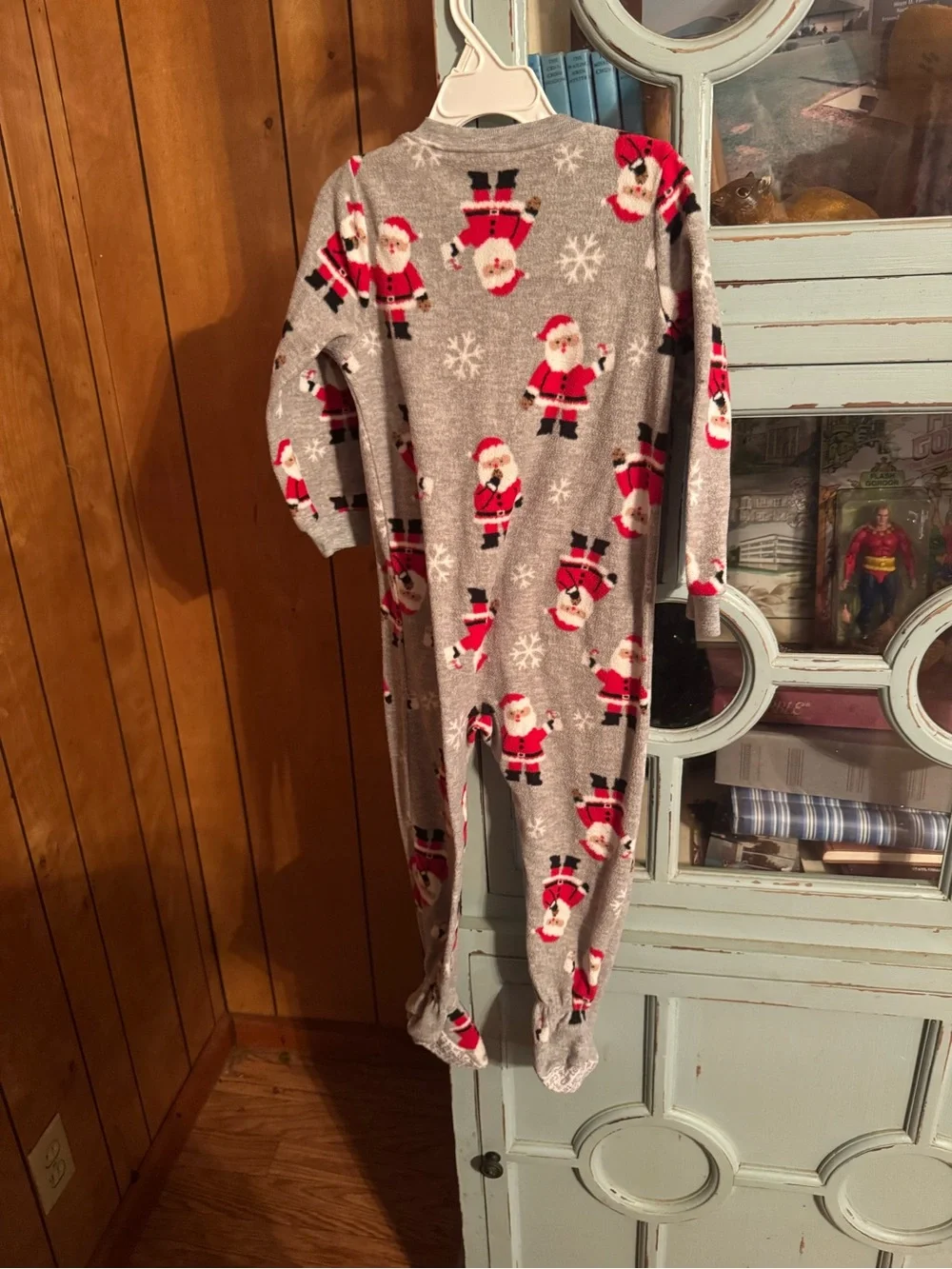 Kids Carters Grey Santa Print One-Piece Footed Pajamas Size 3T C2
